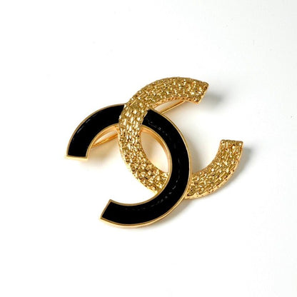 Chanel Brooch Corsage Gold Black Here Mark