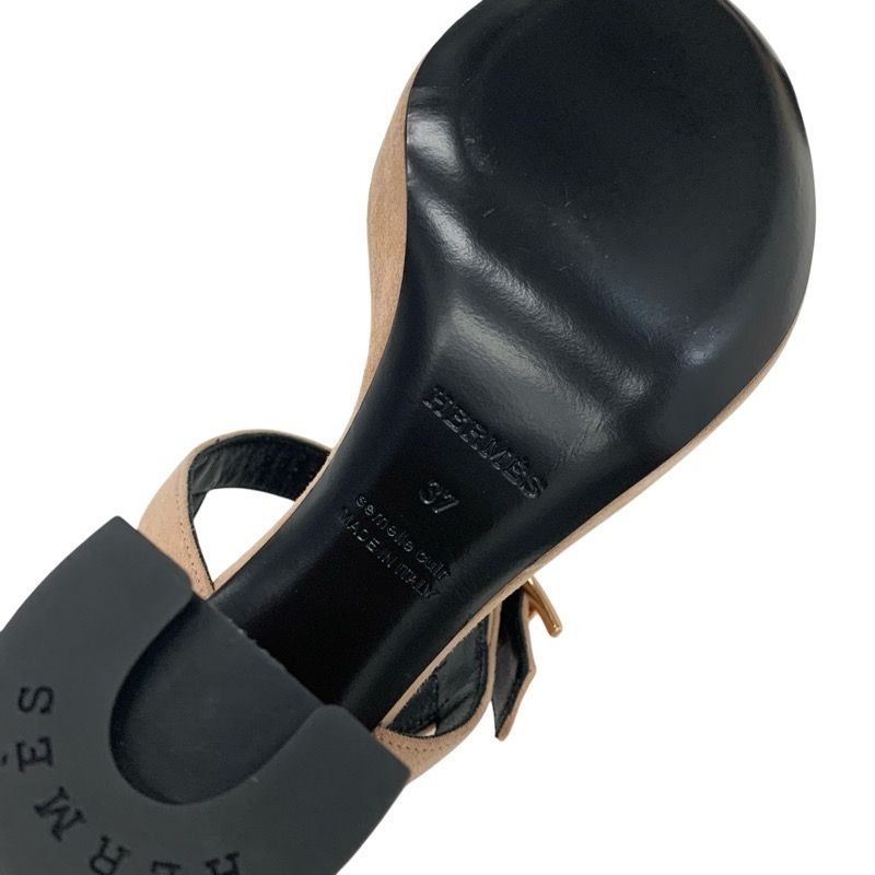 Hermes Sandals Shoes Suede Pink Beige Pink Gold H Buckle Bijou Strap