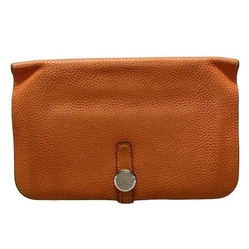 Hermes Dogon GM Orange Silver Hardware Leather Long Wallet