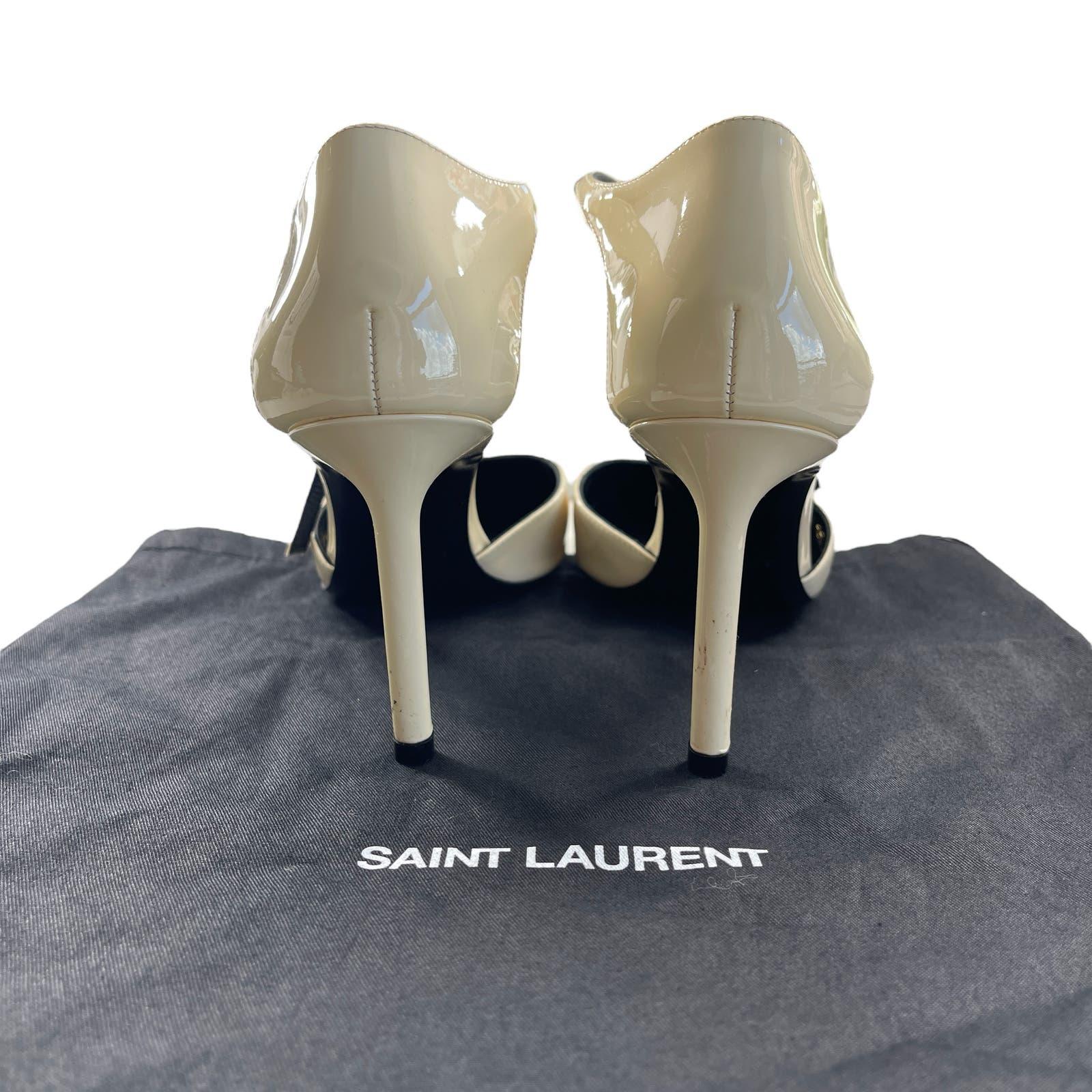 Saint Laurent Patent Anja 85 Ankle Strap Pointed Pumps 37 Coquille - The Reluxe