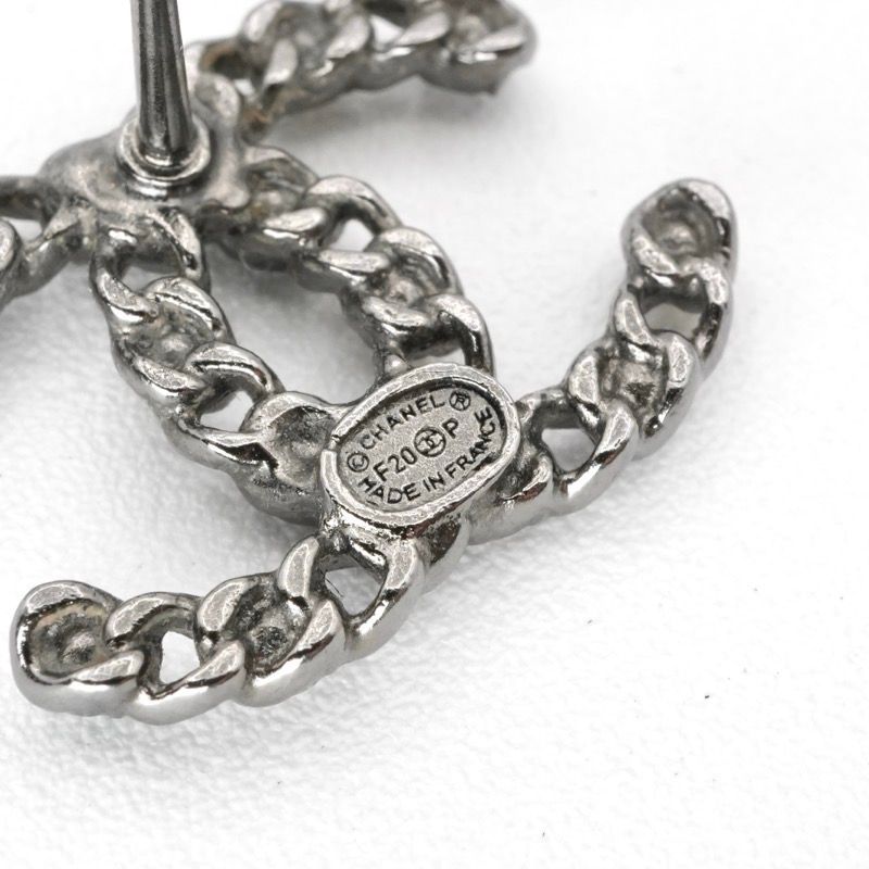 Chanel Earrings Earring Silver Black Coco Mark Rhinestone