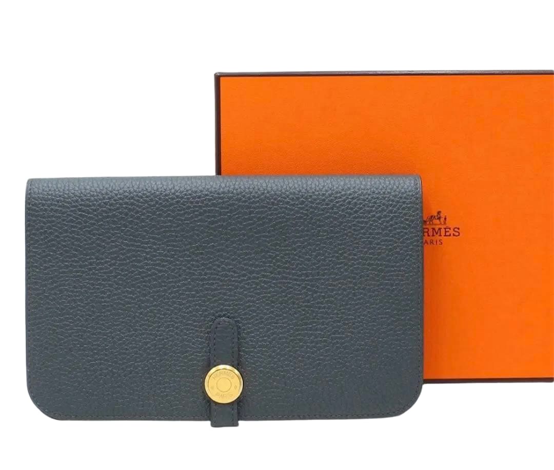 Unused Hermes Dogon GM Leather Bi-fold Long Wallet