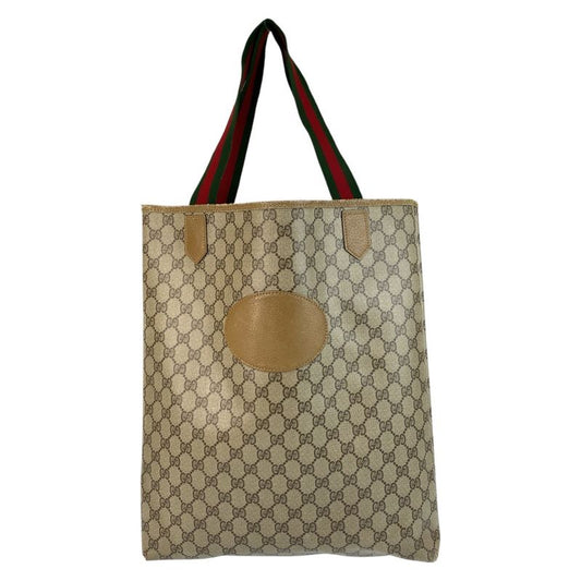 Gucci Vintage Sherry Line Beige GG Supreme Canvas/leather Tote Bag Shoulder Bag