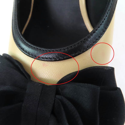 CHANEL 17P G32397 Ribbon Design With Coco Mark Hardware Bicolor Leather Pumps