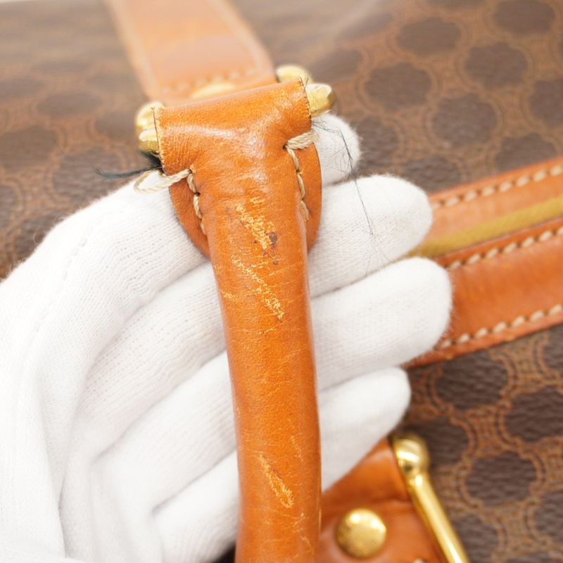 Celine Boston Bag Macadam PVC Brown Gold Hardware Women