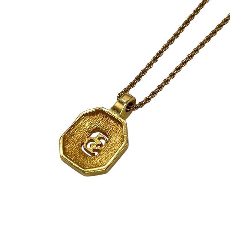 Christian DIOR Necklace Rhinestone Black Stone Square CD Logo Gold