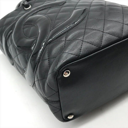 Chanel CC Logo Cambon Leather Patent Mini Hand Tote Black