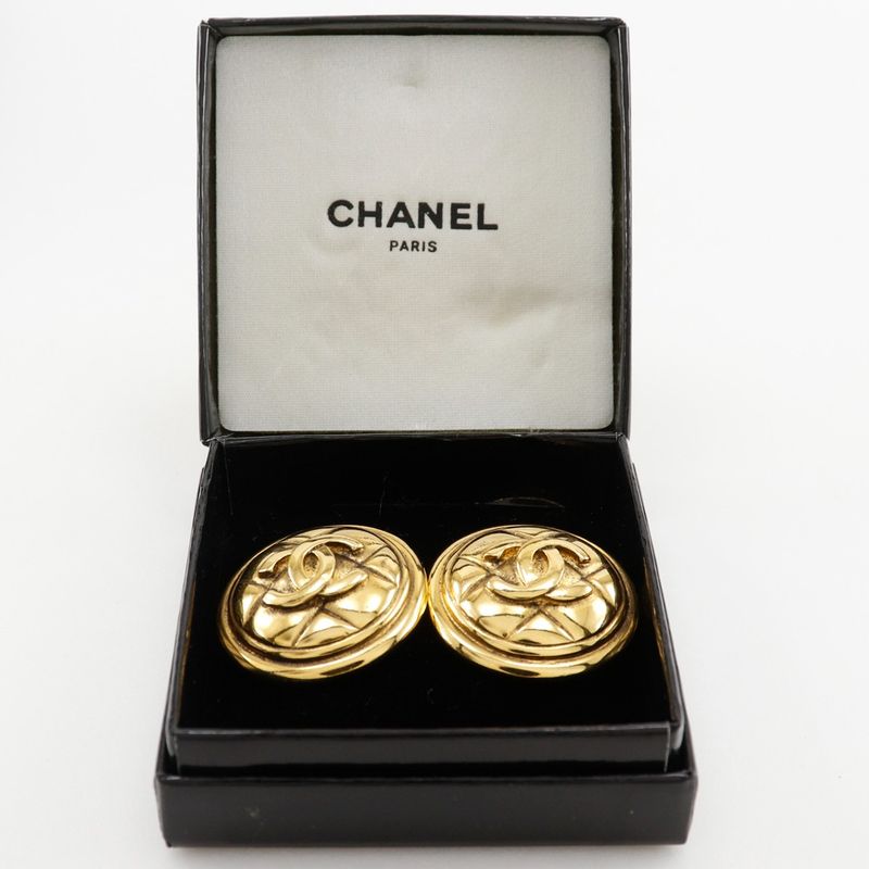 Chanel Coco Mark Matelasse Vintage Gold Plated Ladies 31g Earrings
