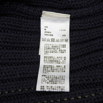 Hermes 2021 100% Cotton Leather Braided Mock Neck Long Sleeve Knit Navy M Made