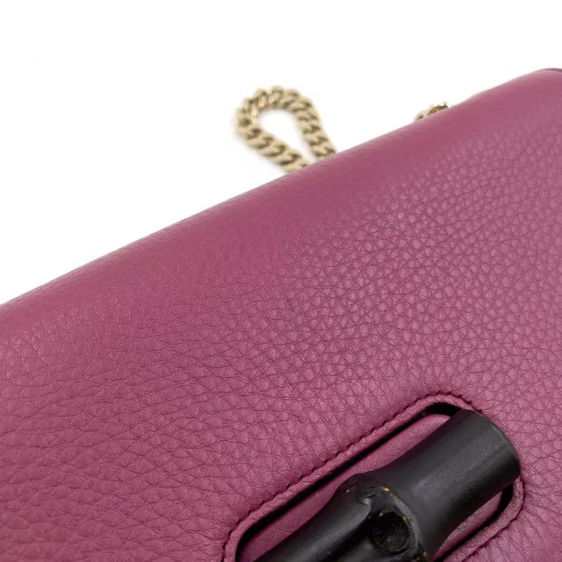 Gucci Bamboo Chain Leather Pink Purple Shoulder Bag Gold 387611