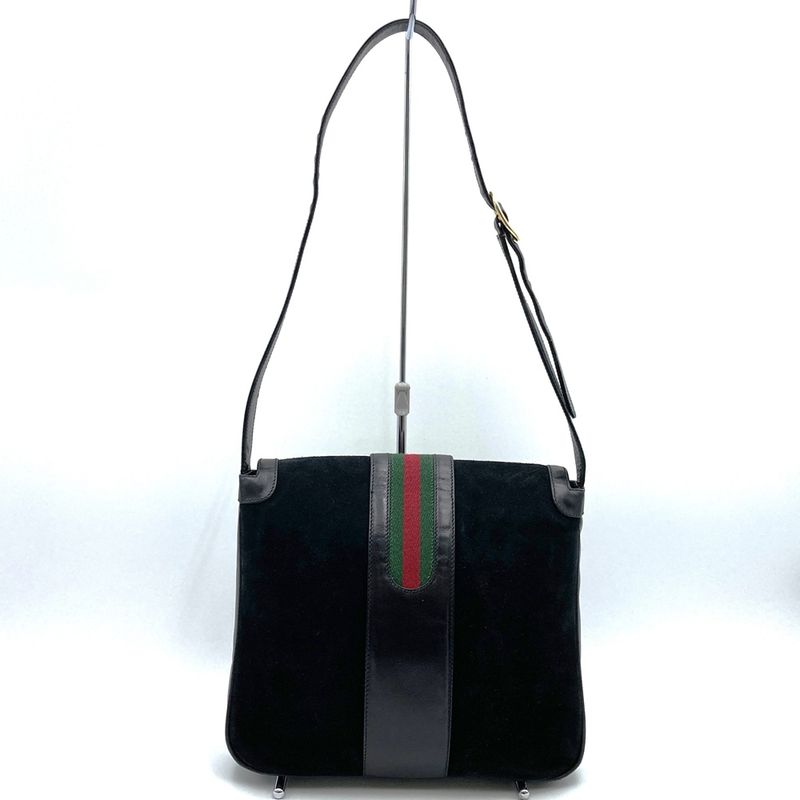 Old Gucci Shoulder Bag Horseshoe Vintage Black Suede/leather Ladies Fashion