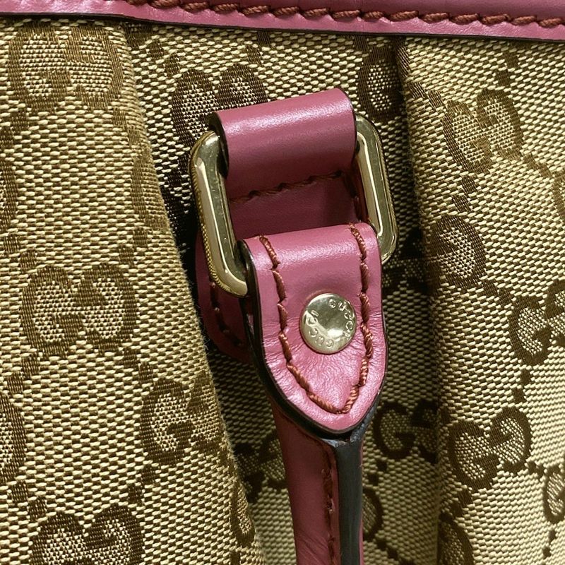 Gucci Tote Bag Sookie GG Pattern 296835 Beige Dark Brown And Pink Leather