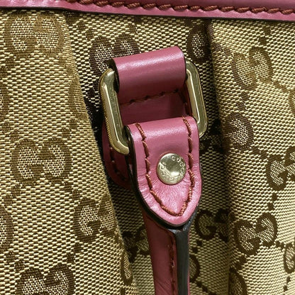 Gucci Tote Bag Sookie GG Pattern 296835 Beige Dark Brown And Pink Leather