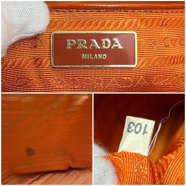 Prada 2 Way Bag Orange Excellent Condition Patent Leather Preowned 103