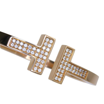 Tiffany & Co T-square 18K Pink Gold Rose Gold Diamond Large Bracelet Bangle 750