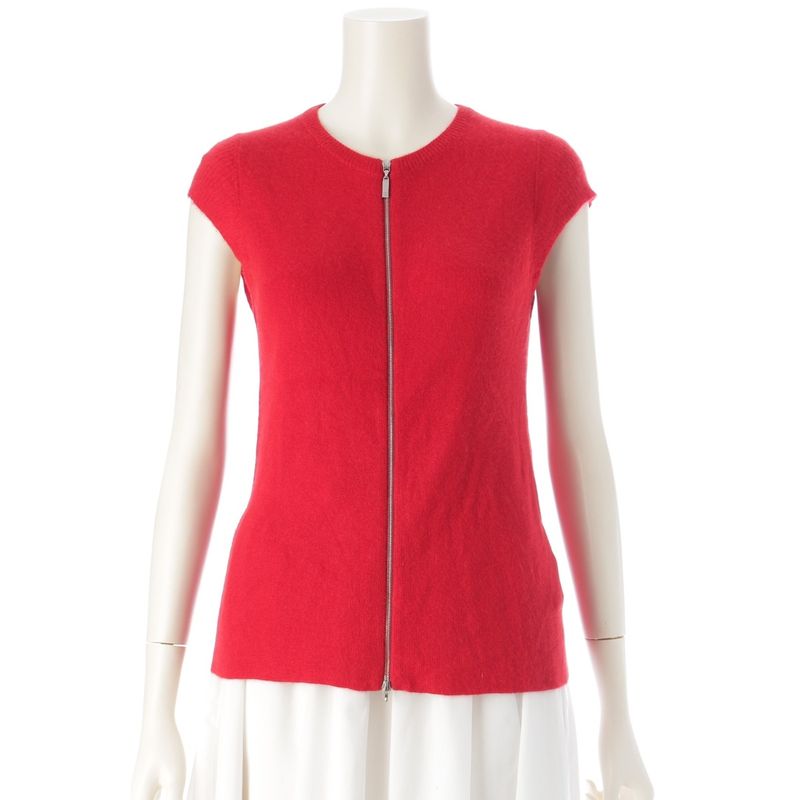 Chanel 06A Cashmere Double Zip Up Vest Sleeveless Top P29666 Red 38