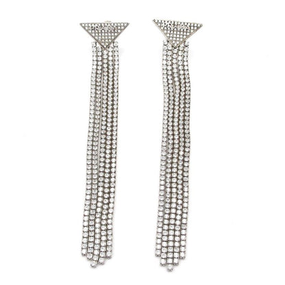Prada Earrings Silver And Clear Triangle Logo