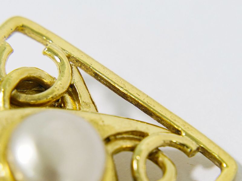 Authentic Chanel Coco Mark Faux Pearl Earrings GP Gold Plated White Coco Mark