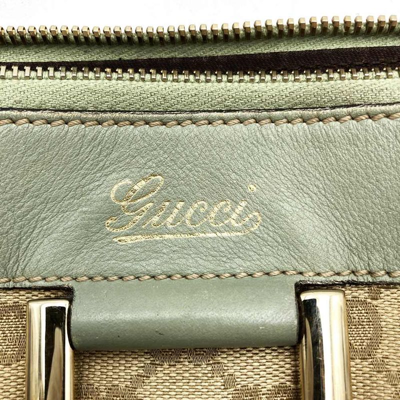 Gucci 204940 Shoulder Bag GG Canvas Leather Abby Beige Green Women