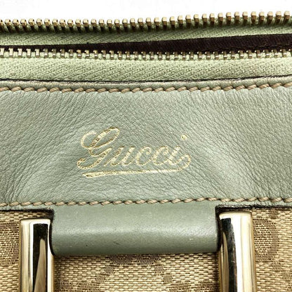 Gucci 204940 Shoulder Bag GG Canvas Leather Abby Beige Green Women