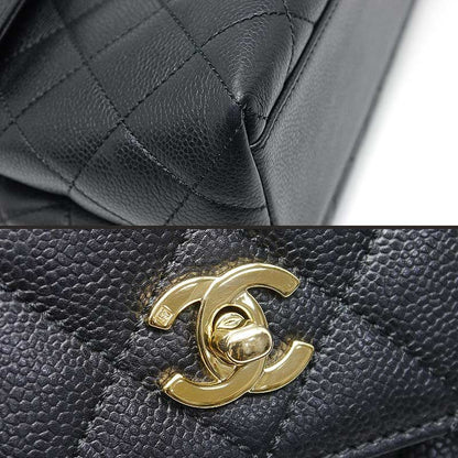 Chanel Matelasse Handbag Black And Gold Hardware Coco Mark Caviar Skin