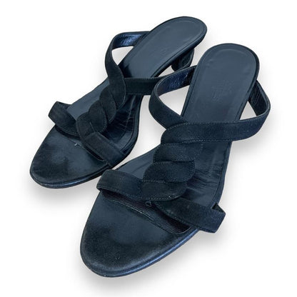 Hermes Suede Strap Low Heel Sandals Mules 35 1/2 Approx 22.5cm (8.86in) Black