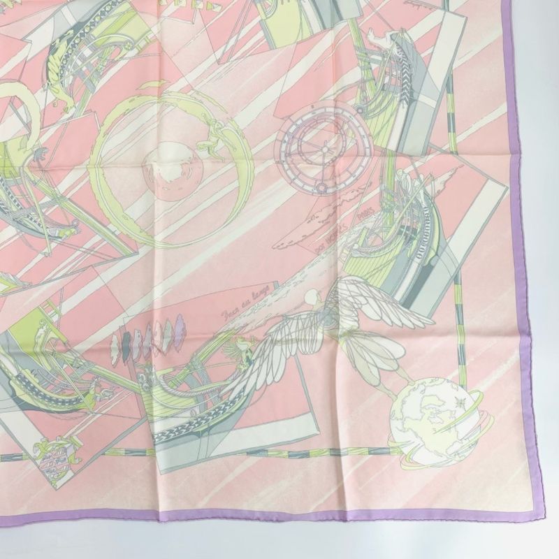 Hermes Carre 90 Face Au Large Towards The Sea Pink Scarf 100% Silk