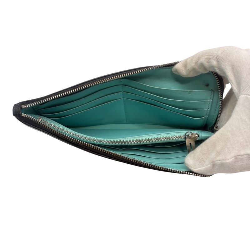 3018 Tiffany & Co Tiffany & Co Zip Wallet L-Shape Black Light Blue Silver