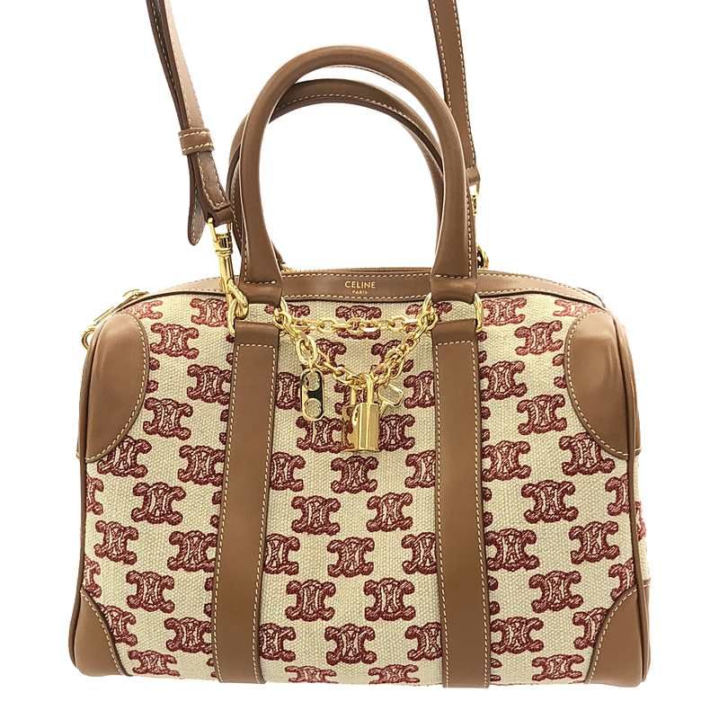 Celine - Triomphe Calf Leather Canvas Small 2way Shoulder Boston Bag - Brown