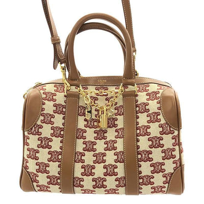 Celine - Triomphe Calf Leather Canvas Small 2way Shoulder Boston Bag - Brown