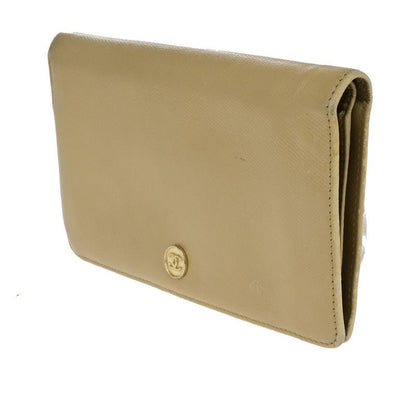 Chanel Wallet Coco Button Fold Wallet Leather Beige 60ka506