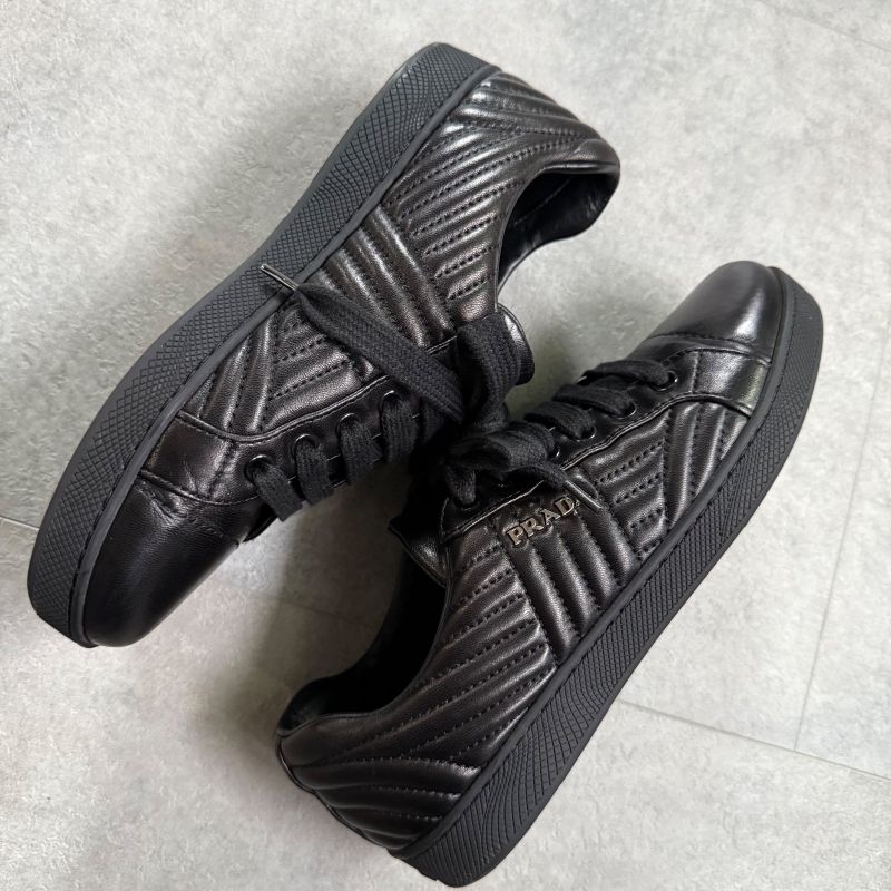 Prada Quilted Leather Logo Sneakers 36 Women's Black Silver 23cm (9.06in)