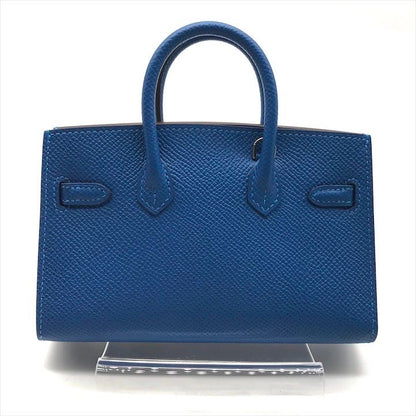 Hermes Tiny Birkin Epsom Mykonos Silver 2-Way Hand Shoulder Bag Blue Shikaku