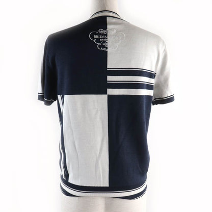 Hermes 24 Year None Order Silk Knit Jacquard Short Sleeve Knit Navy White 38