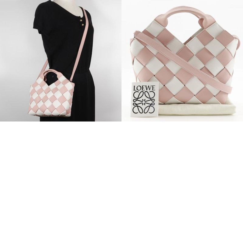 Loewe Woven Basket Small 2WAY Shoulder Calf Pink/white Women's Handbag