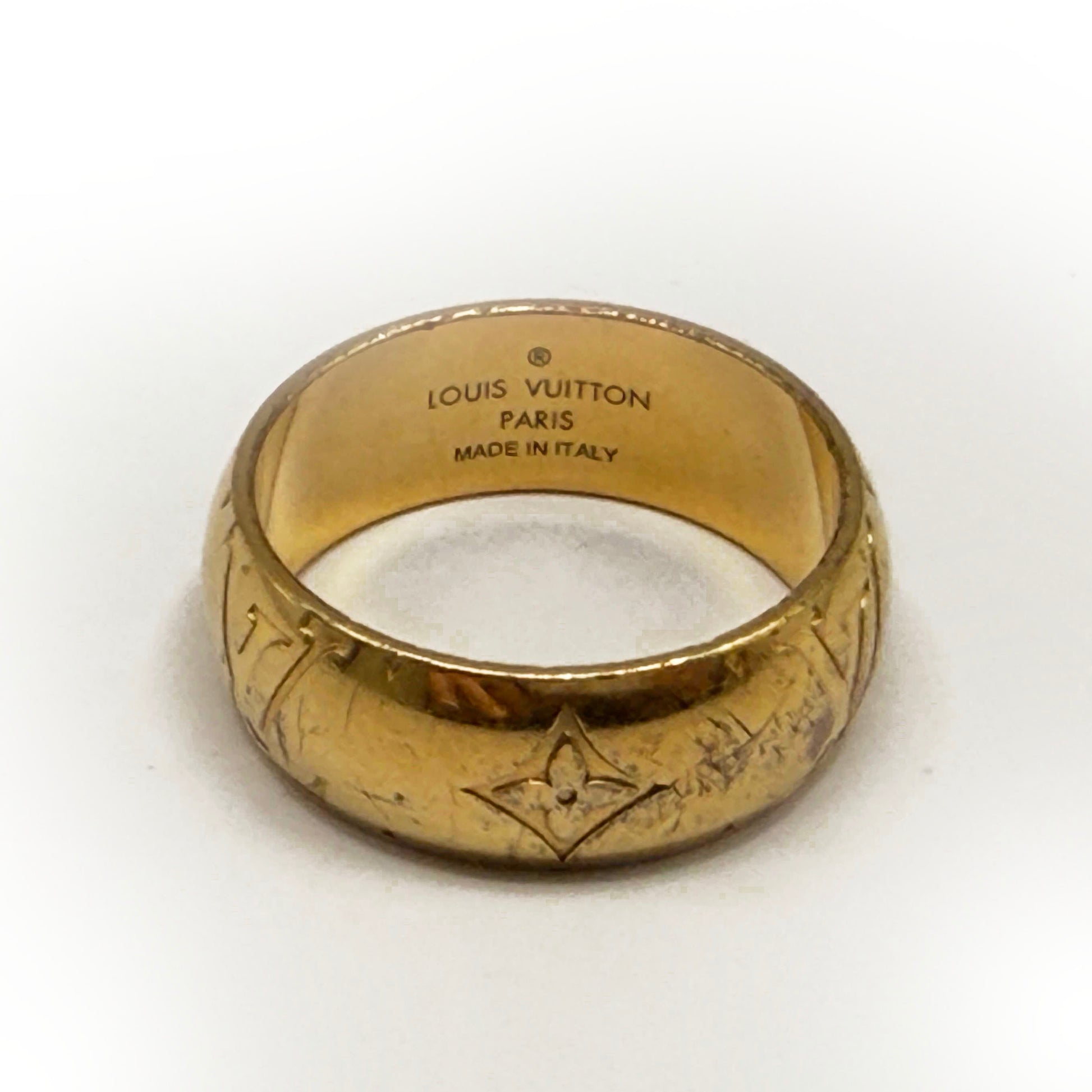 Louis Vuitton Signet Monogram LV Logo Gold Ring 10