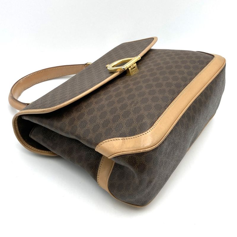 Celine M12 Handbag Brown Pvc/leather Macadam Lock Hardware Ladies Fashion