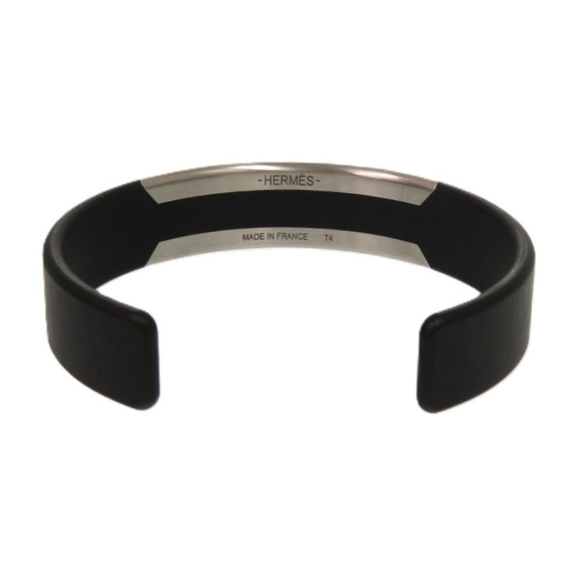 Hermes Trinkaaf Bangle Stainless Steel Black Silver Hardware Black Bangle 0872