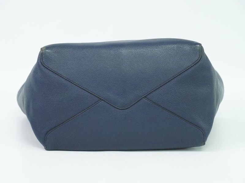 Authentic Prada Leather Shoulder Bag Tote Bag Navy 1bg202 Bag Pre-owned