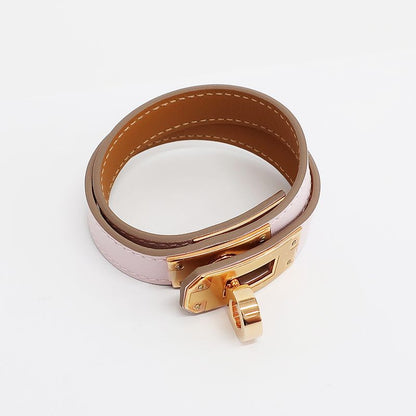 Hermes Kelly Double Tour Bracelet Mauve Peel Gold Hardware B Engraved