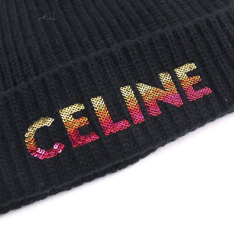 Celine 2a07z666q Embroidered Beanie 100% Wool Logo Embroidered Gradient Sequin