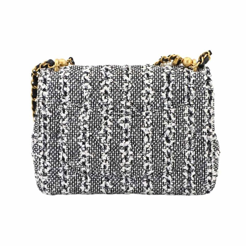 Exhibited Chanel Pearl Chain 2way Hand Shoulder Bag Tweed Lambskin White Black