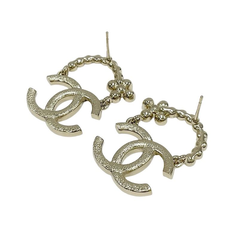 Chanel Earrings Earring Gold Coco Mark Flower Rhinestone