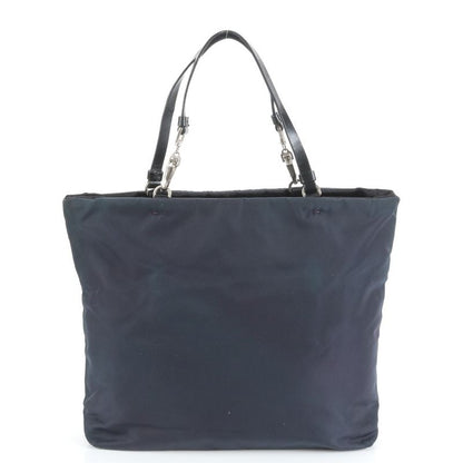 Prada Tessuto Nylon Triangle Logo Leather Tote Bag Shoulder Hand Navy Genuine