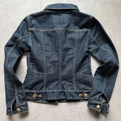 Louis Vuitton Logo Gold Button Stone Glitter Denim Jacket 34 XS Women