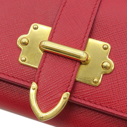 Prada Long Wallet Caier Wallet Saffiano Leather Fuoco Gold Hardware Red