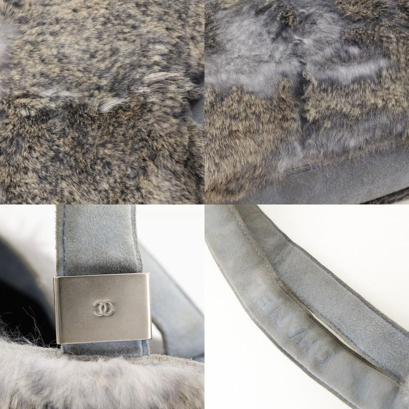 Chanel Coco Mark Lapin Rabbit Fur Blue Gray Women's Handbag