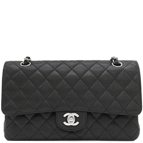 Chanel Shoulder Bag Matelasse 25 Flap Bag Caviar Skin Black Silver Hardware