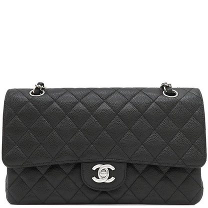 Chanel Shoulder Bag Matelasse 25 Flap Bag Caviar Skin Black Silver Hardware
