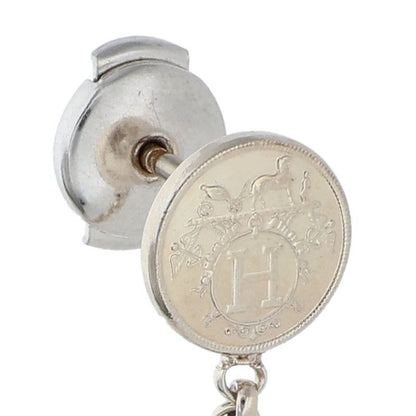 Hermes Exlibris Silver Hoop Earrings Men's